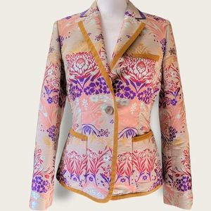 ETRO Milano Sz 44 / M Multicolor One Button Blazer Floral Embroidered Italy